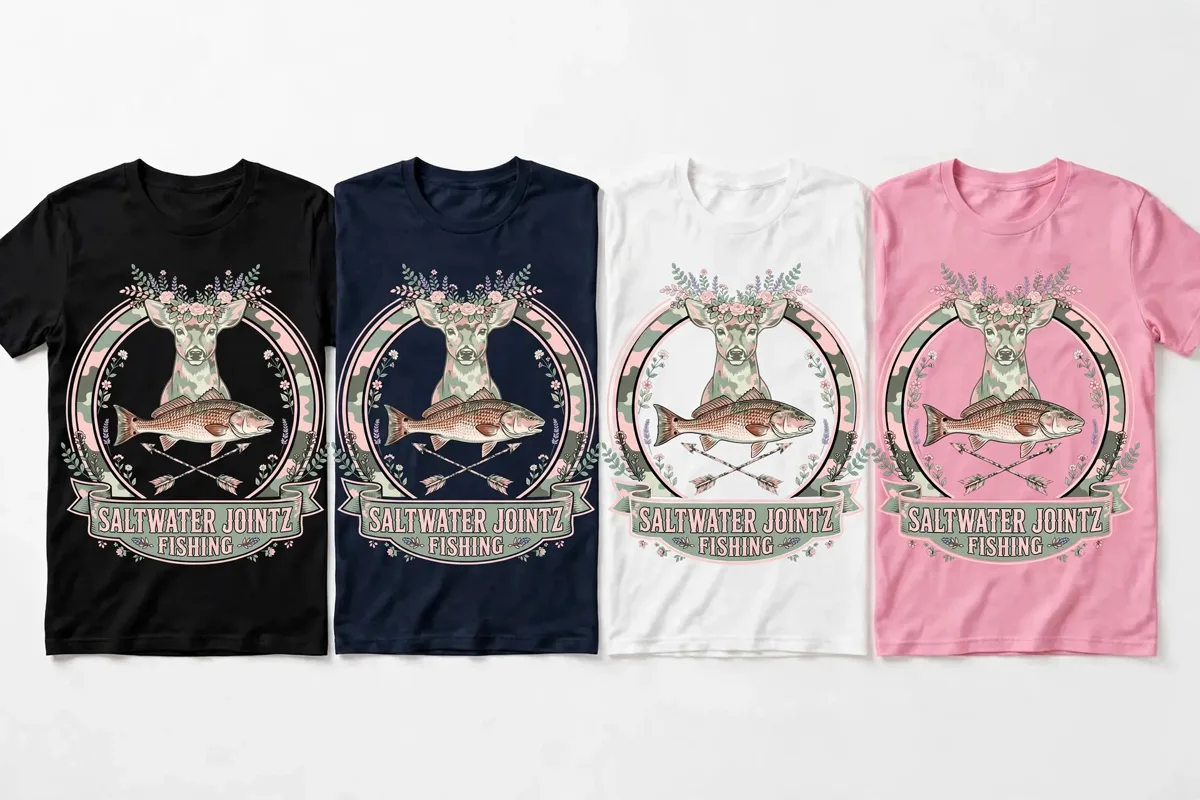 Saltwater Jointz Ladies pink camo doe shirt