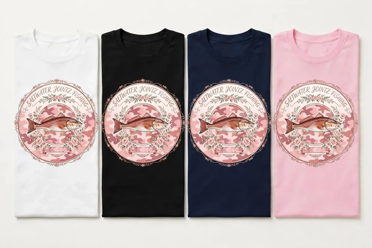 Saltwater Jointz Ladies pink floral camo shirt