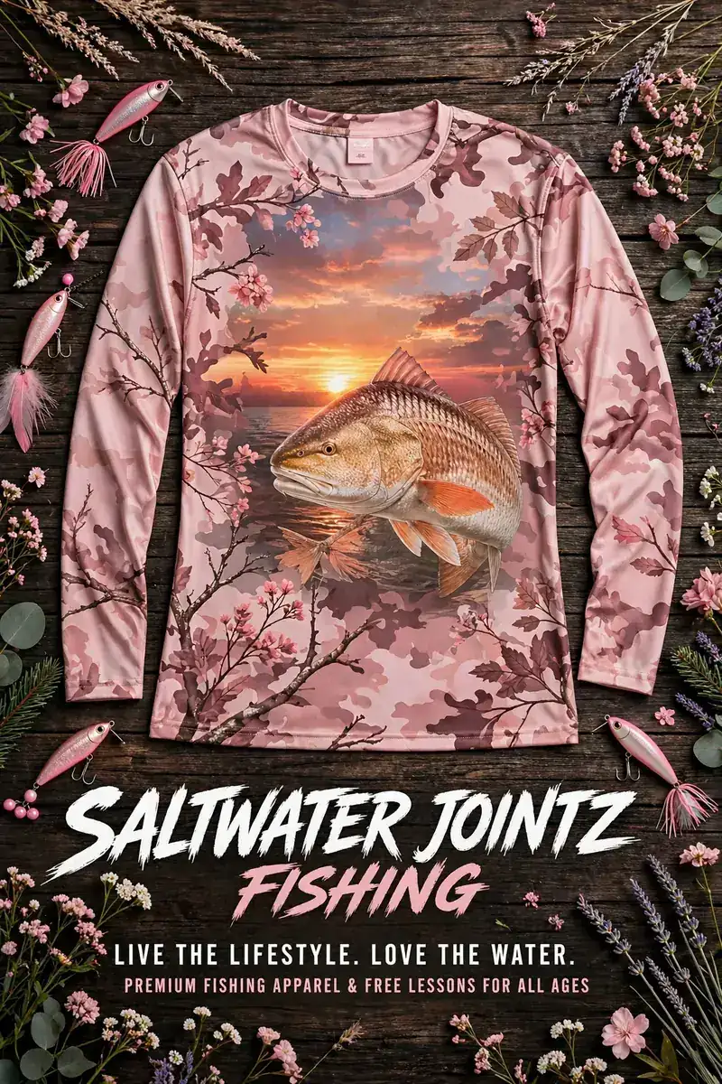 Saltwater Jointz Ladies pink camo sunset poster