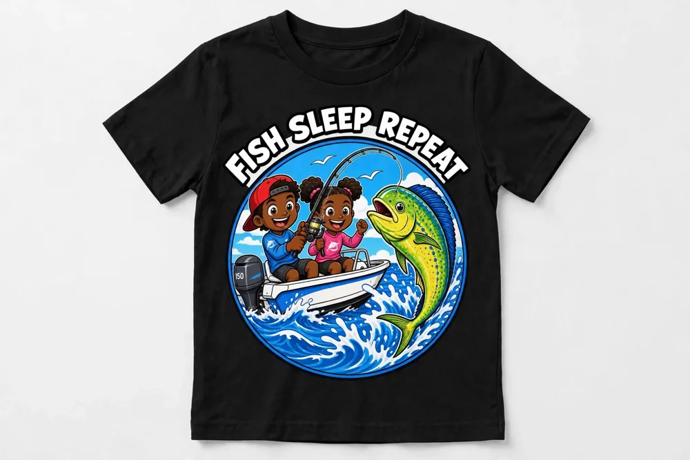 Saltwater Jointz Kids Fish Sleep Repeat tee